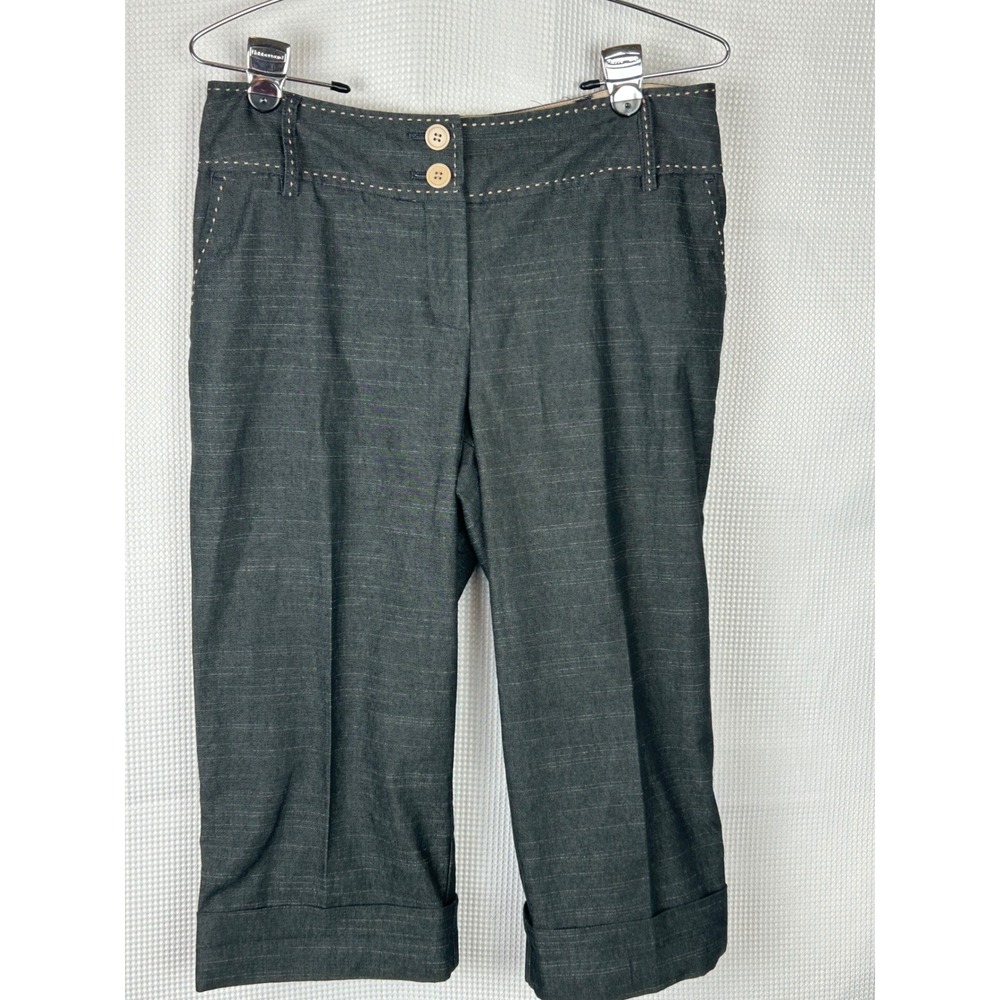 Christopher & Banks Women 8 Gray Pick Stitch Cropped Capri Pants Pinstripe